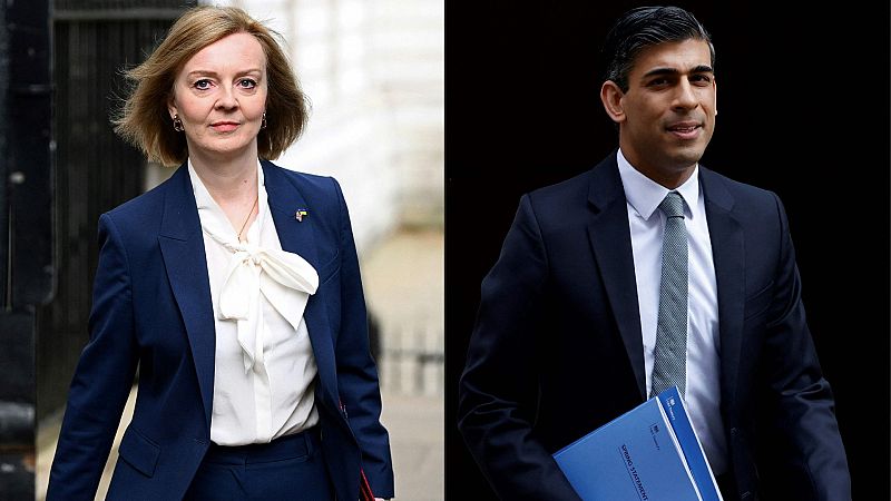 La ministra de Exteriores, Liz Truss, y el exministro de Finanzas Rishi Sunak: los candidatos a suceder a Johnson