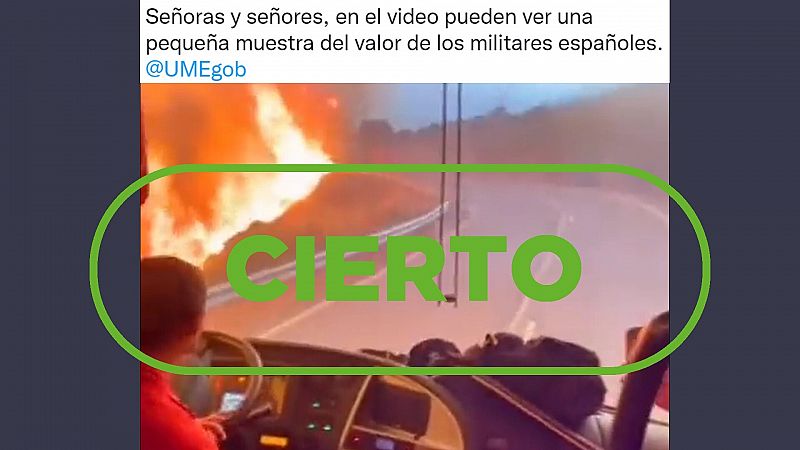 El vídeo del autobús de la UME que atraviesa las llamas del incendio de Bejís en Castellón es cierto