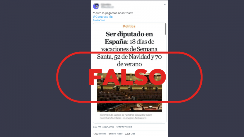 Este titular sobre las "vacaciones" de los diputados en España es falso, no son trabajadores de las Cortes