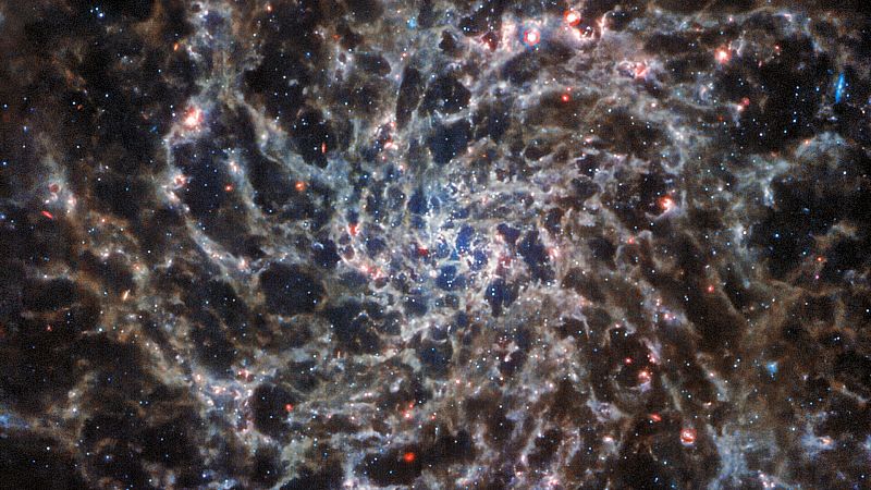 El telescopio James Webb muestra los "huesos" ocultos bajo el polvo de la galaxia 'IC 5332'