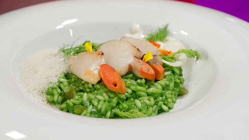 Receta de arroz verde con hinojo y pera de Mar�a Escot�