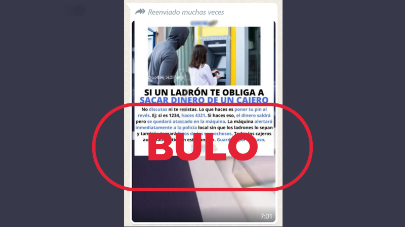 Introducir el PIN al revés en un cajero no manda un aviso a la Policía