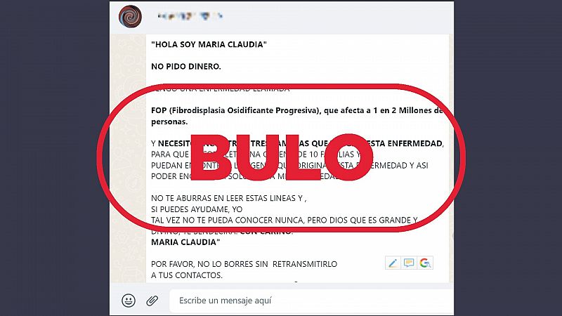 Este mensaje de WhatsApp que pide ayudar a una niña enferma es un bulo