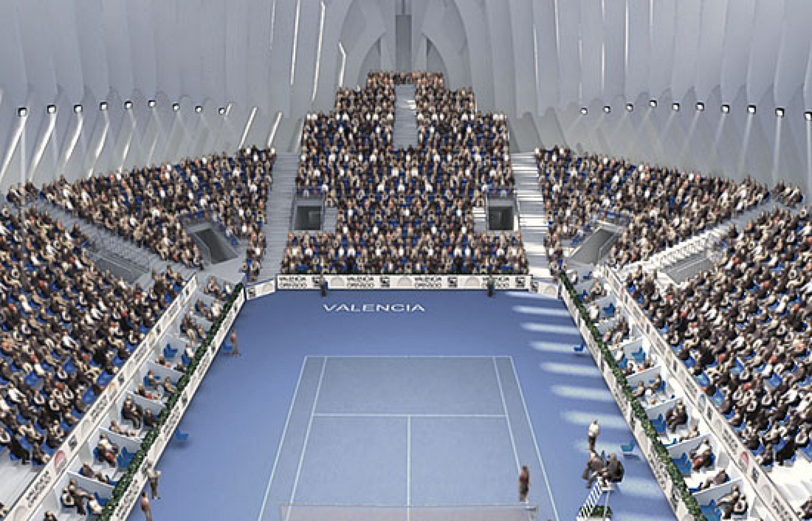Imagen virtual que recrea el escenario del Valencia Open 500 en el Ágora de Calatrava de la Ciudad de las Artes y las Ciencias de la capital del Turia.