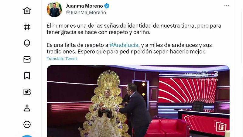 Juan Manuel Moreno y entidades andaluzas exigen disculpas a TV3 por una parodia de la Virgen del Rocío