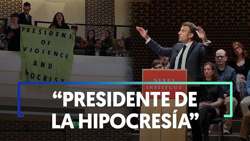 Manifestantes interrumpen un acto de Macron en La Haya: "¿Dónde está la democracia francesa?"