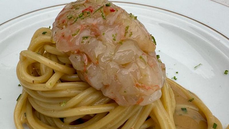 Receta de spaghetti con gamba roja de Eneko