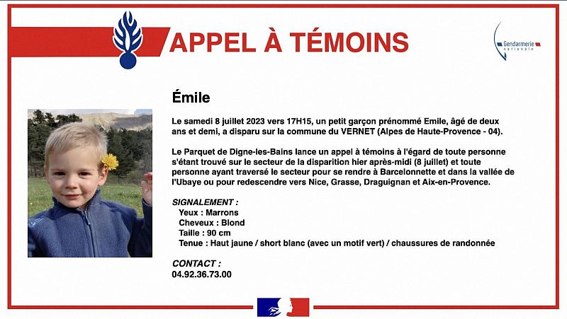 Francia se vuelca en la búsqueda de Émile, un niño de dos años desaparecido desde el sábado en una zona montañosa