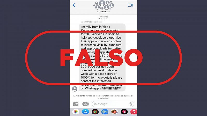 InfoJobs no está ofertando puestos de trabajo a través de este mensaje de texto, es una estafa