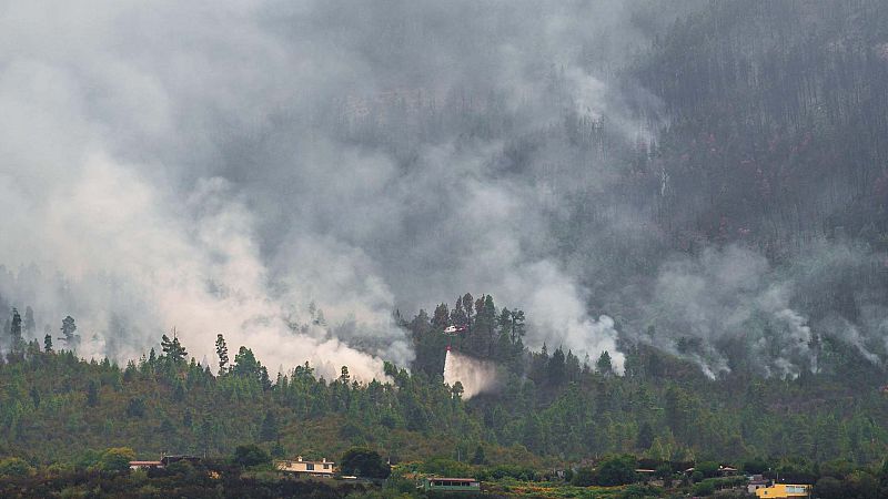Los equipos de extinción combaten el fuego en Tenerife, que fue provocado y quema ya 12.800 hectáreas