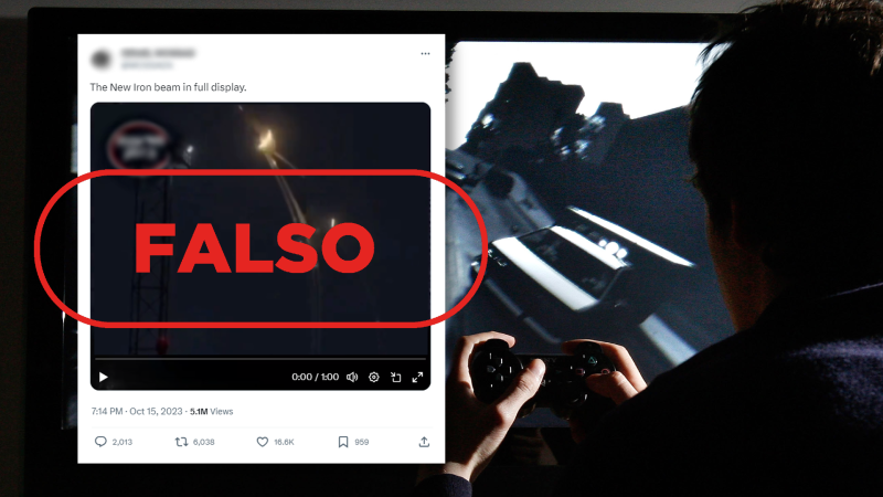 Este vídeo no muestra un sistema láser de Israel contra Hamás, es un videojuego