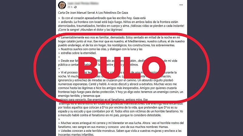 Joan Manuel Serrat no ha escrito esta carta a los palestinos de Gaza