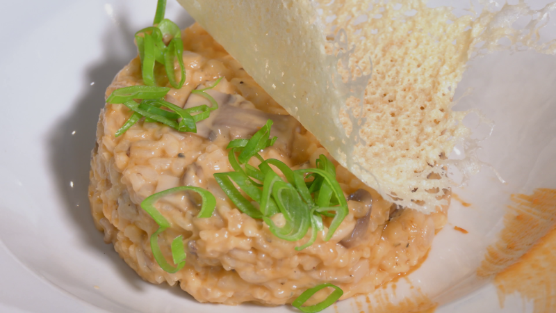 Arroz meloso con setas y gorgonzola