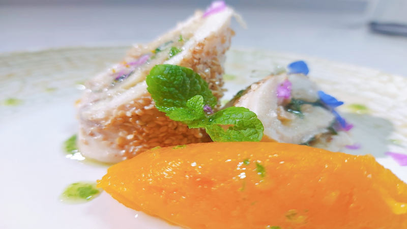 Receta de rollito de pez espada relleno con calabaza del chef Sergio Fernndez