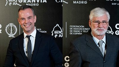 Los periodistas de RTVE Igor Gmez y Fran Sevilla recogen las Antenas de Oro 2023