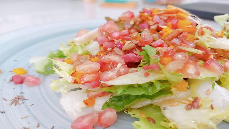 Ensalada de otoo del chef Sergio Fernndez. Con castaas y granada!