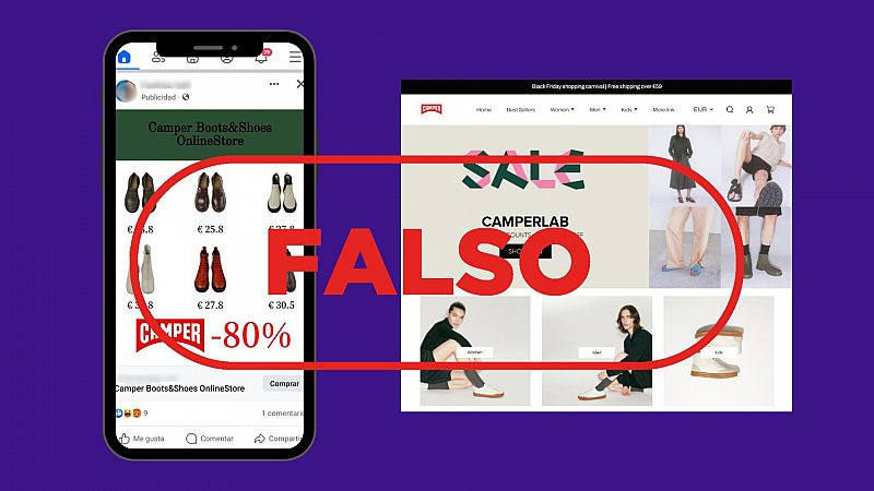 Esta web que anuncia rebajas en la empresa de calzados Camper es falsa