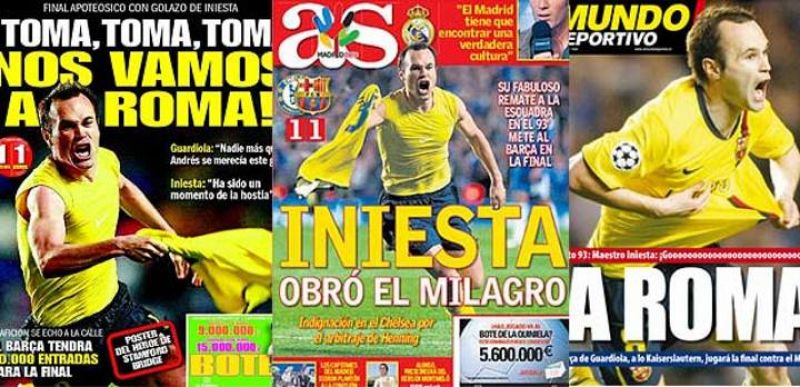 La prensa española elogia a Iniesta, mientras la inglesa está indignada por el árbitro