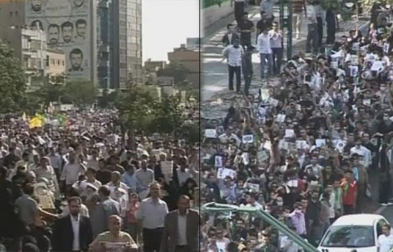 Los partidarios de Ahmadineyad y Mousaví vuelven a tomar las calles del centro de Teherán