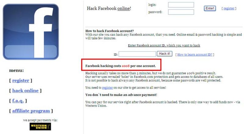 Tu contraseña de Facebook vale 70 euros