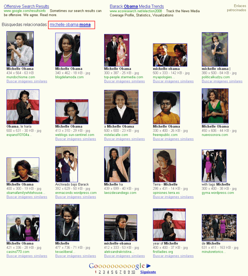 De primer resultado, a búsqueda relacionada: "Michelle Obama mona"