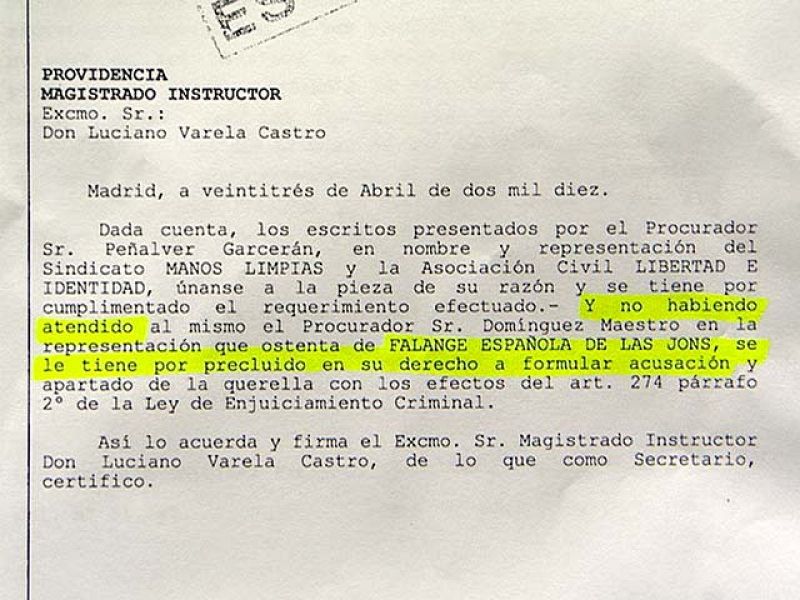 Garzón cree que Varela da "oportunidades atípicas" a Falange y a Manos Limpias