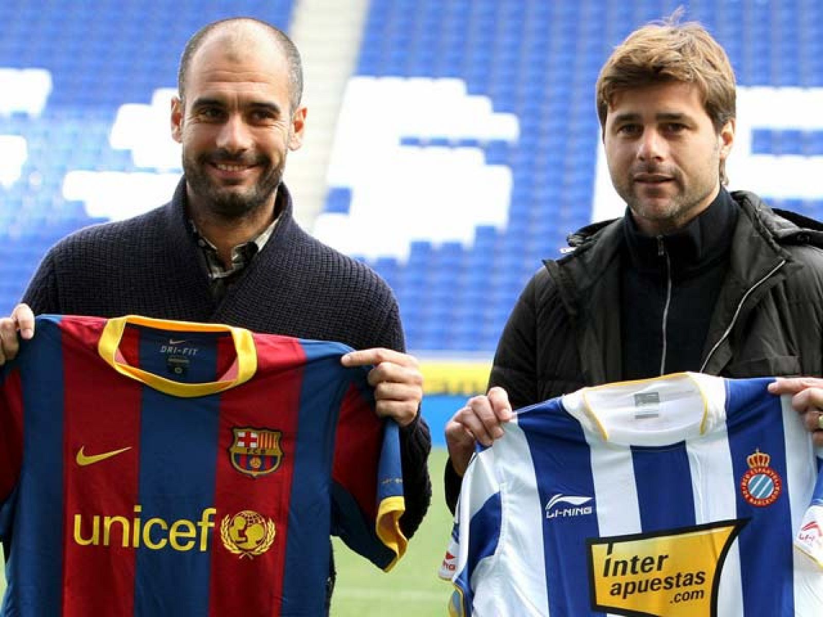 Los entrenadores de Barça y Espanyol, Guardiola y Pochettino, no han hablado de cómo afrontarán el derbi barcelonés.