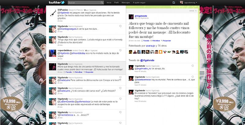 'El País' veta a Nacho Vigalondo por un comentario sobre el Holocausto en Twitter