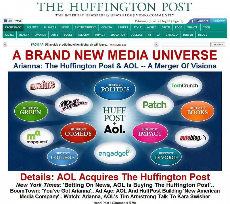 American Online (AOL) compra el diario The Huffington Post por 230 millones de euros