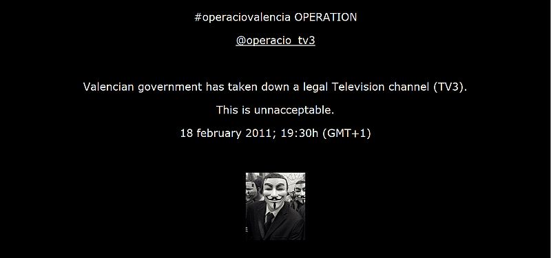 Anonymous ataca la web de la Generalitat valenciana por el cese de emisiones de TV3