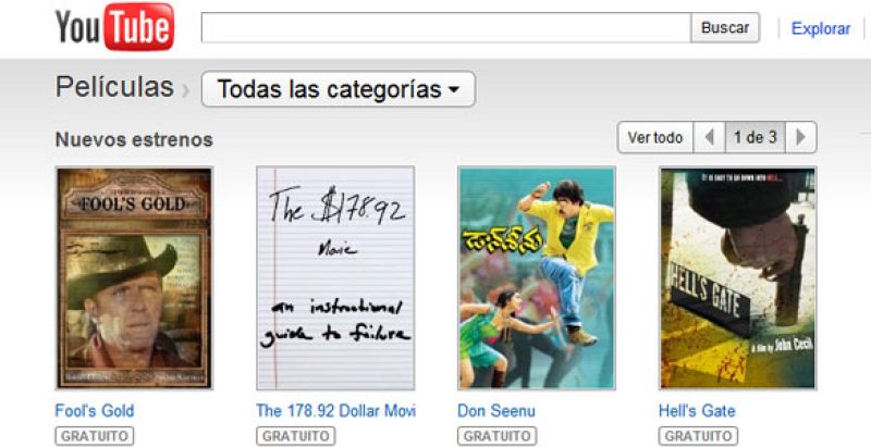 YouTube añade 3.000 títulos a su catálogo de películas de alquiler en EE.UU.