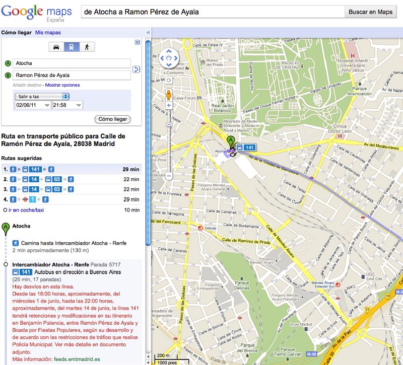 Google Transit, o cuánto tiempo tardará el autobús en llegar a la parada