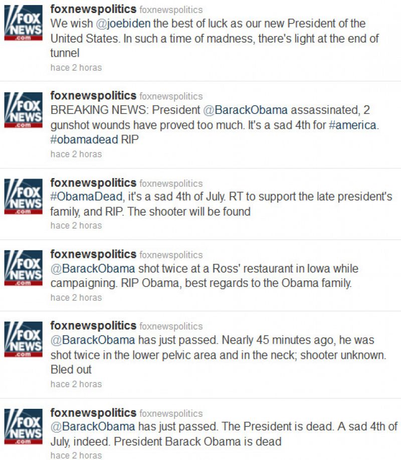 Piratean la cuenta de Twitter de 'Fox News' y anuncian el asesinato de Obama