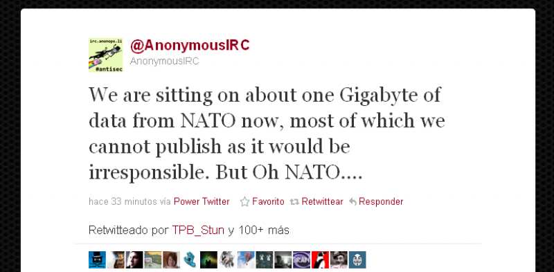 Anonymous afirma tener más de un Giga de datos restringidos de la OTAN