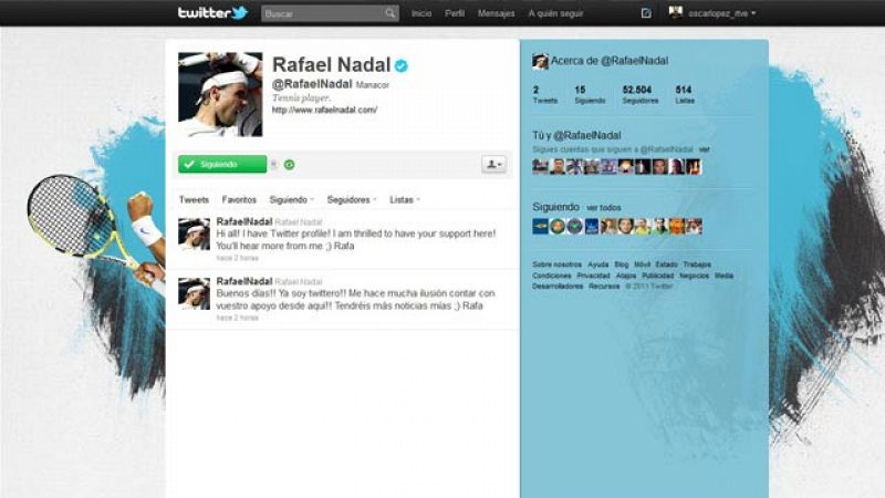 Nadal ya supera los 140.000 seguidores en Twitter