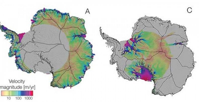 Elaboran el primer mapa del movimiento del hielo en la Antártida