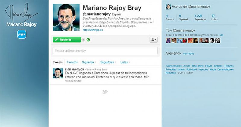 Mariano Rajoy se estrena en Twitter con cuenta propia en plena precampaña