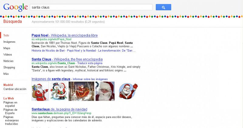Si buscas a Santa Claus, Google se llena de luces