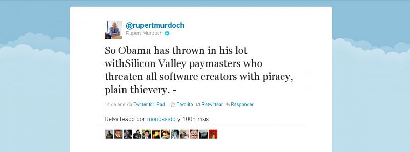 Rupert Murdoch arremete contra Obama y Google por sus críticas a la ley SOPA