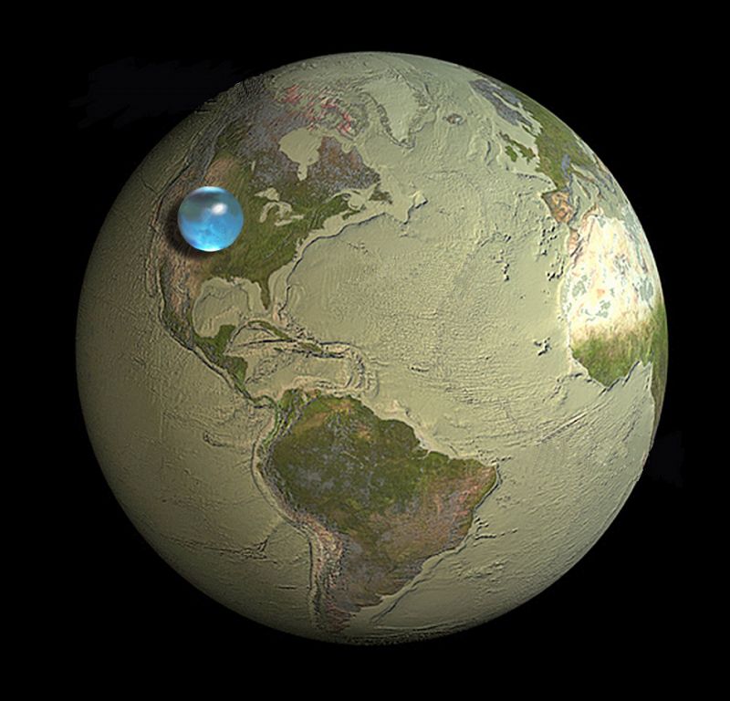 El total de agua de la Tierra, en una esfera tres veces más pequeña que la Luna