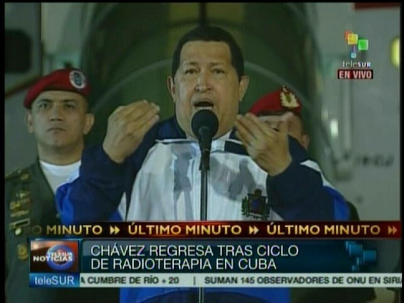 Chávez regresa a Venezuela tras concluir el tratamiento de radioterapia que recibía en Cuba
