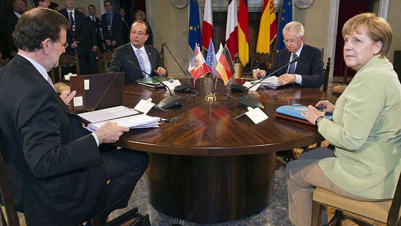Rajoy, Merkel, Hollande y Monti buscan un pacto para avanzar en la salida de la crisis del euro