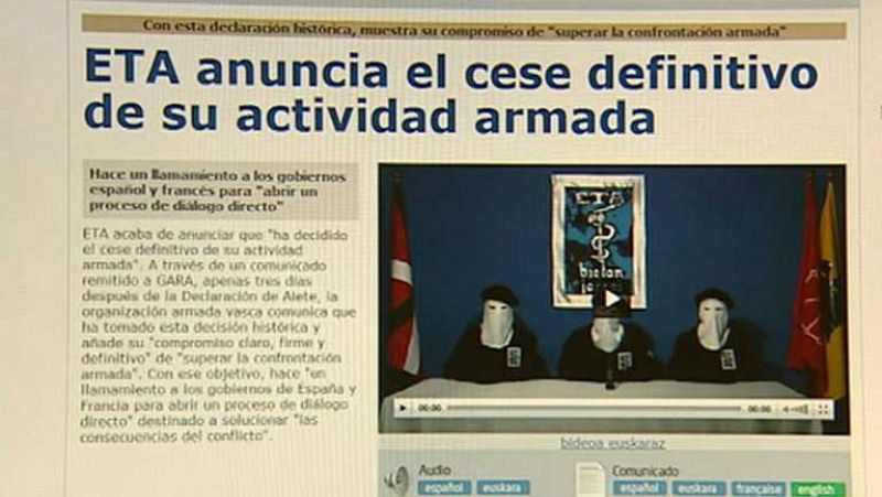 ETA reafirma el fin de los atentados pero exige que no haya detenciones de etarras