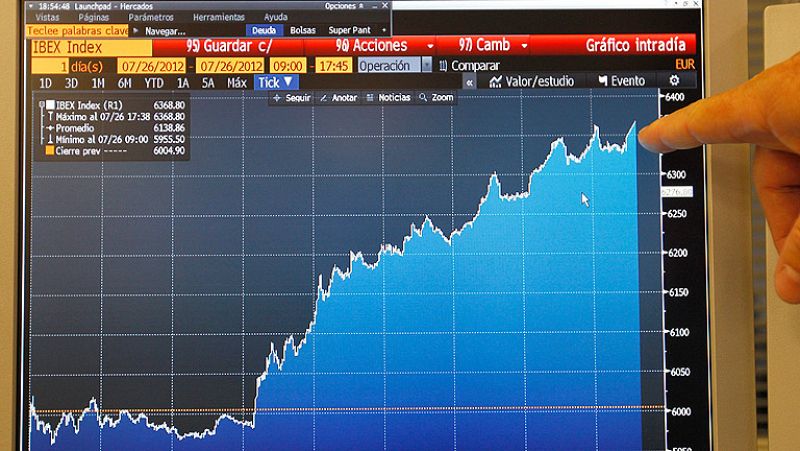 El bono español cae en picado por debajo del 7% tras la defensa del BCE y la Bolsa se dispara un 6%