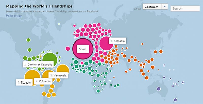 Facebook dibuja el mapa mundial de las relaciones personales