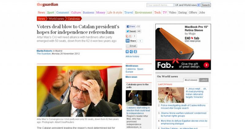La prensa internacional subraya el retroceso soberanista por la caída de Mas