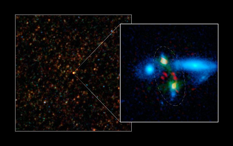 Observan la formación de una galaxia muy lejana a partir de la colisión violenta de otras dos