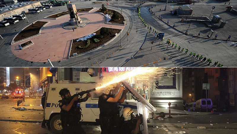 La plaza Taksim amanece vacía tras un violento desalojo y otra noche de protestas en Turquía