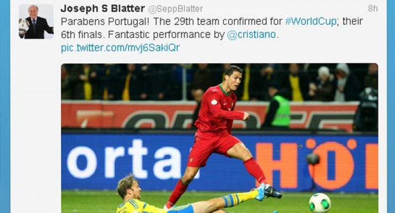 Blatter felicita a Cristiano  Ronaldo por su "fantástica actuación"