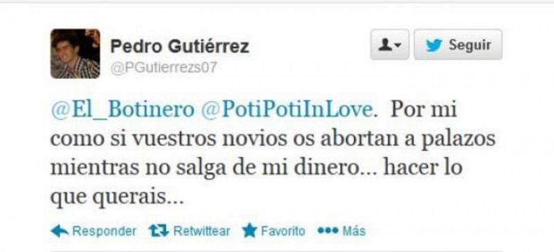 NNGG expulsa a un afiliado que tuiteó: "Por mí como si vuestros novios os abortan a palazos"